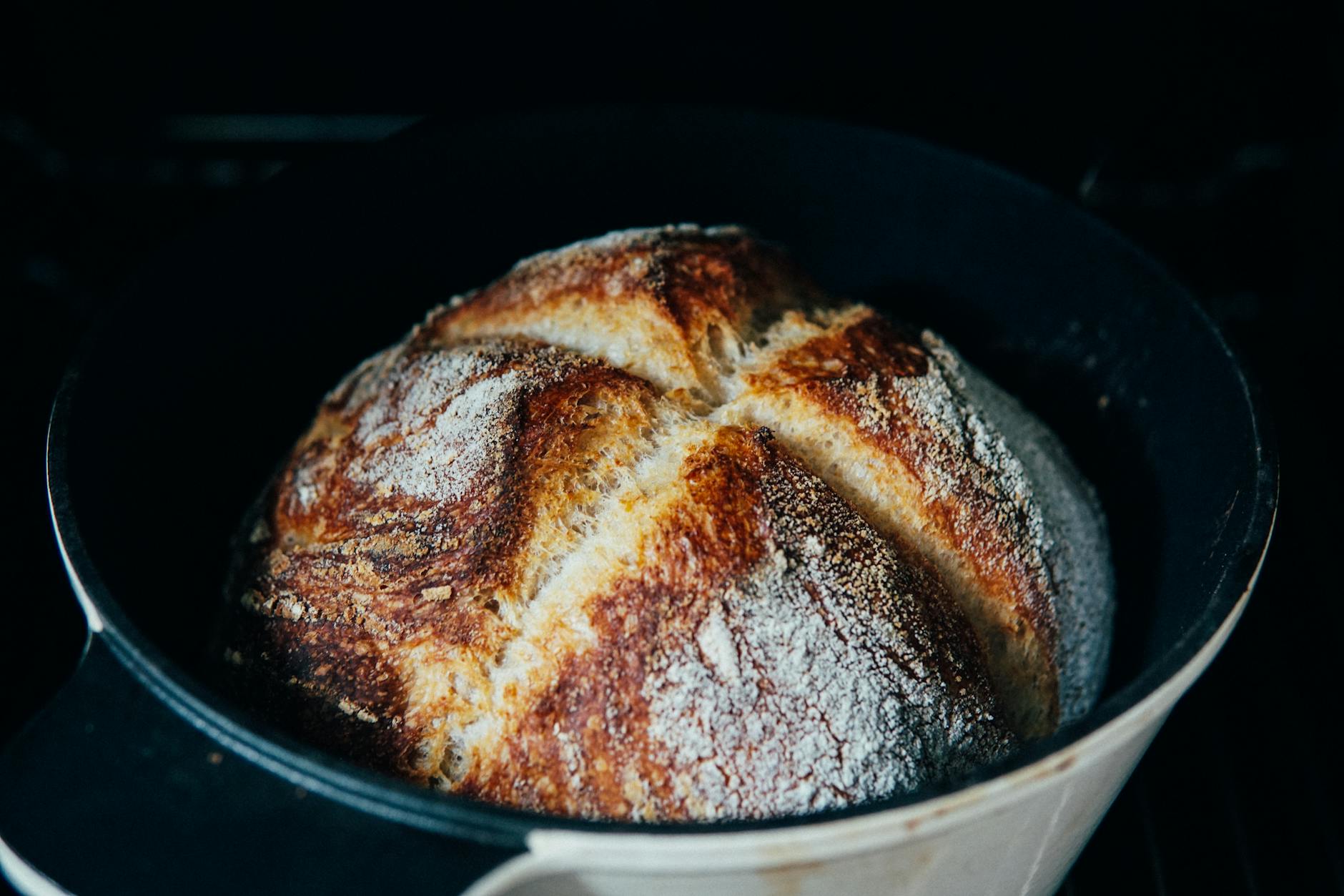 delicious fresh homemade bread in ceramic bowl